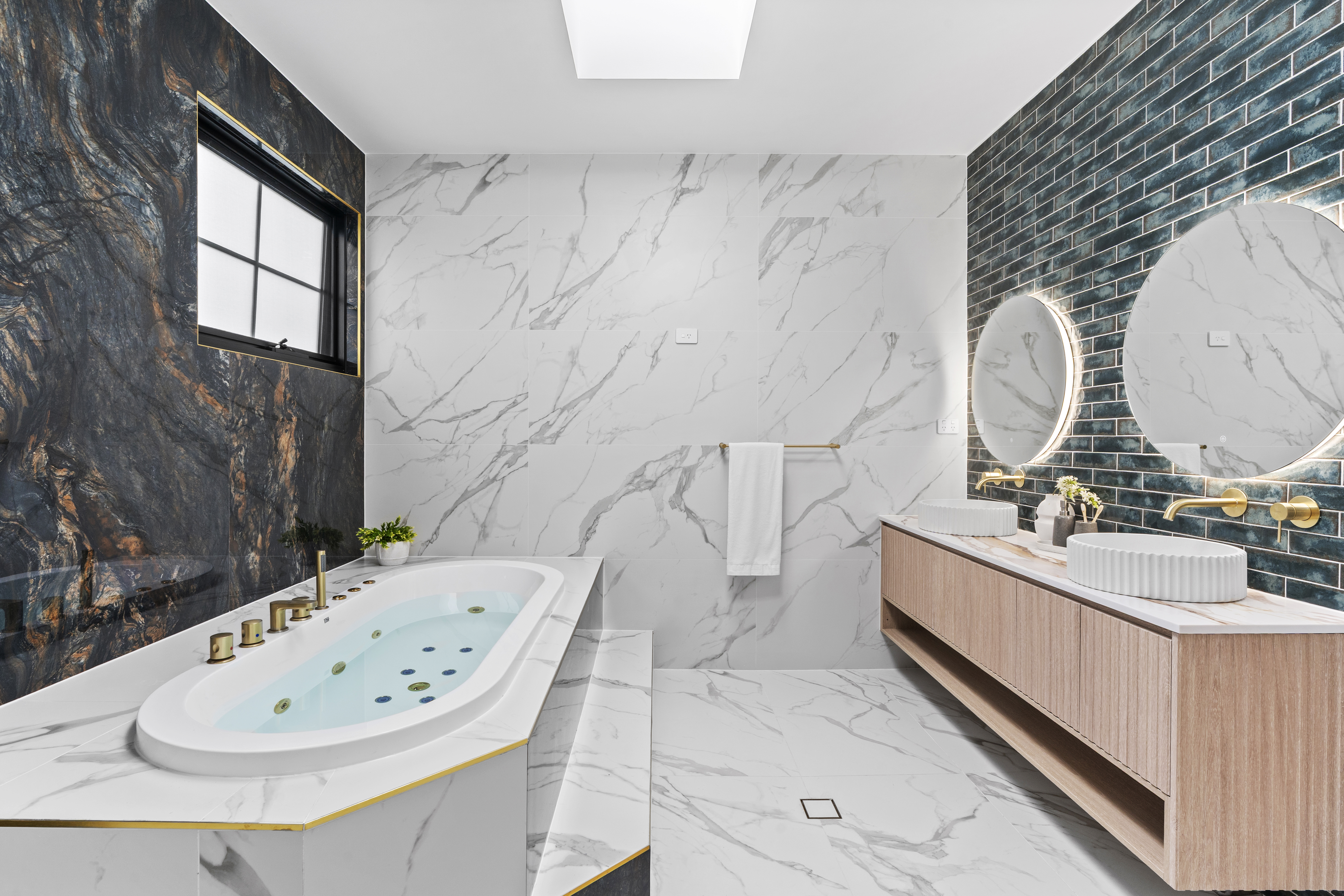 Luxury Spa Bathroom — Freestanding Bath & Feature Wall