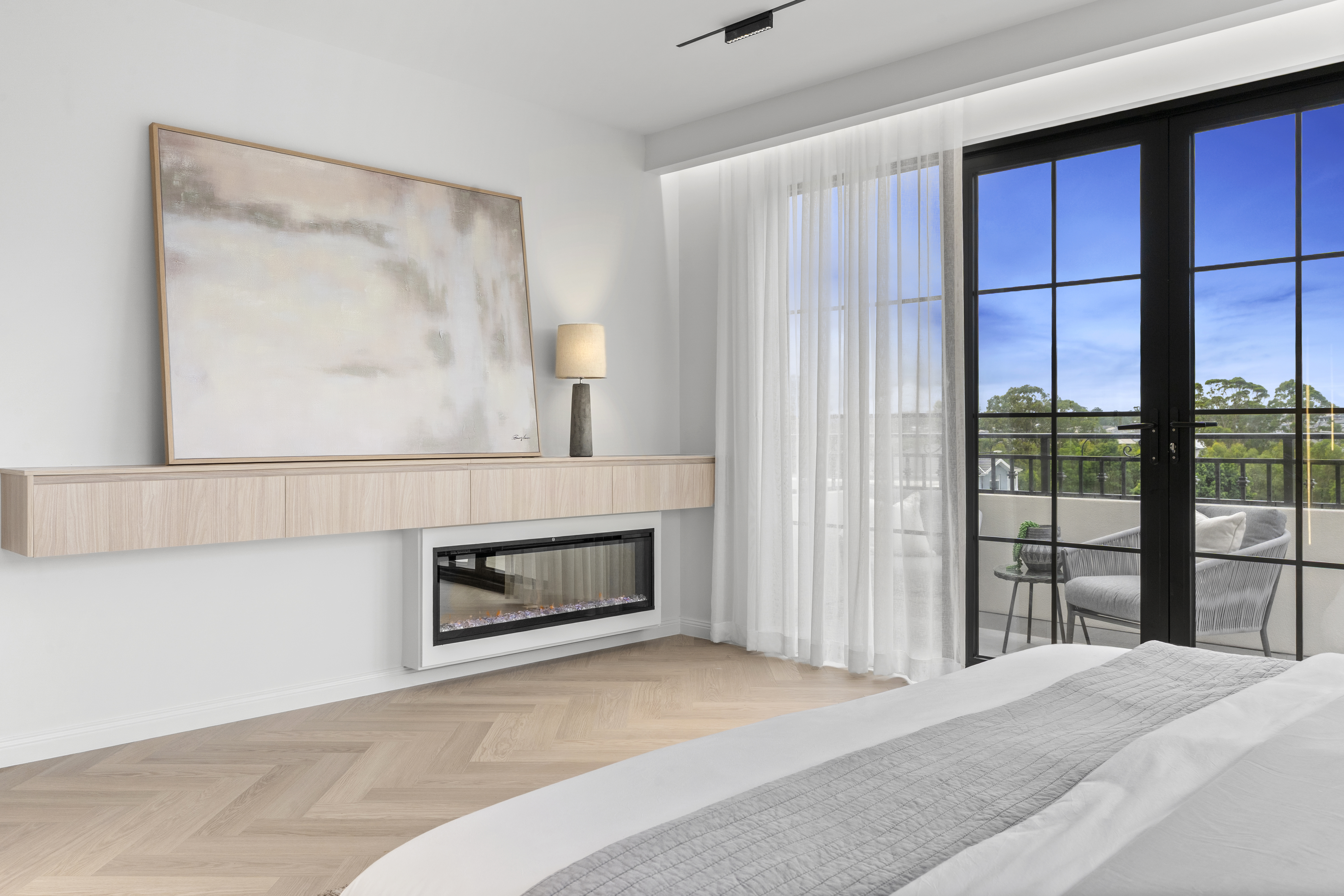 Living Room — Linear Fireplace & Joinery