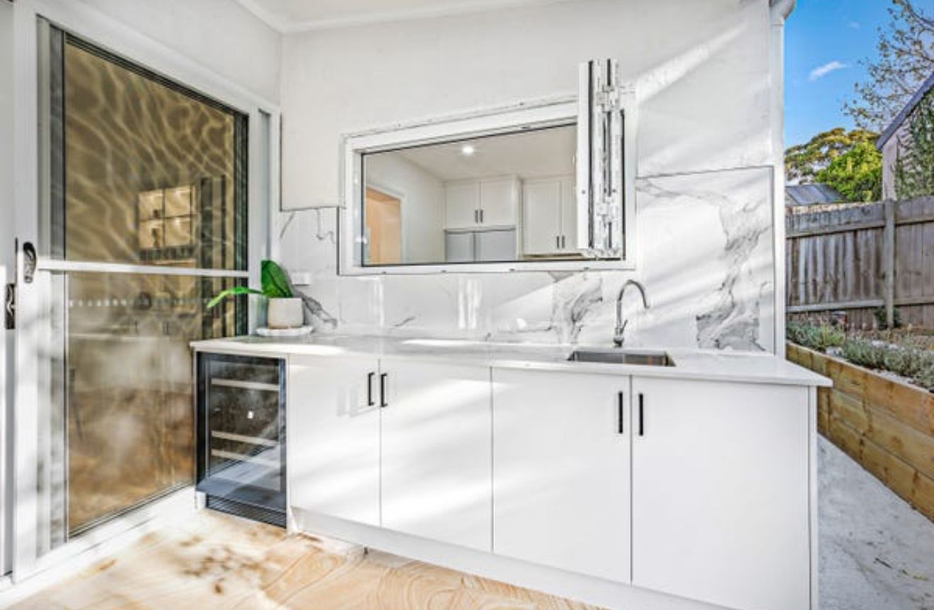 Outdoor Kitchen — Marble & Wine Fridge