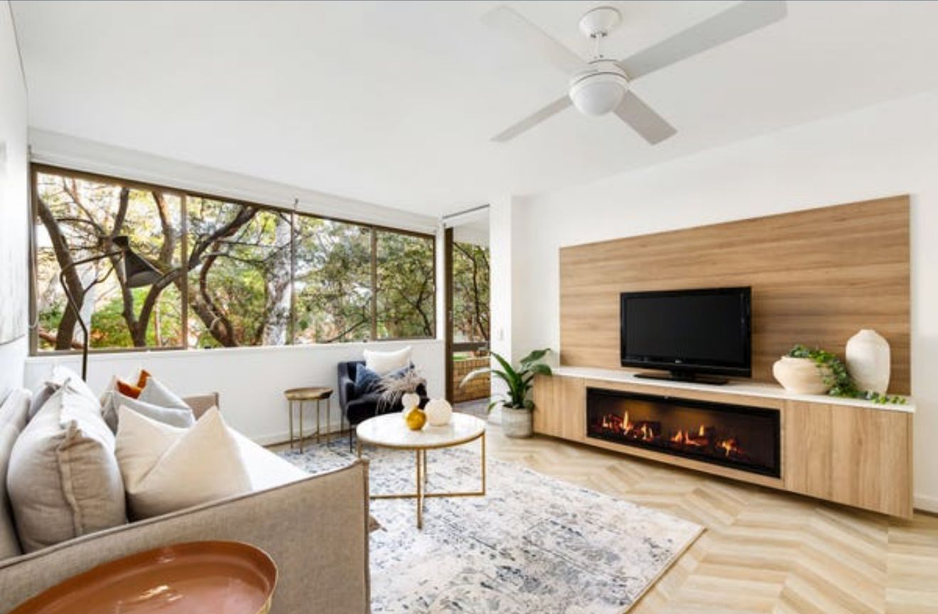 Living Room — Linear Fireplace & TV Wall
